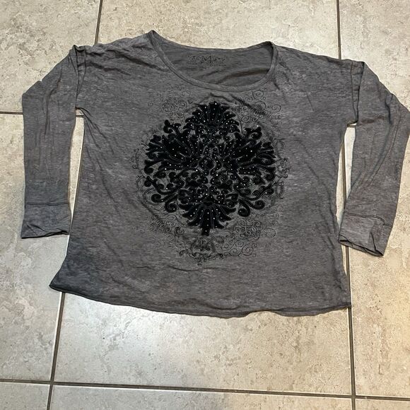 Maurices Tops - Maurices Premium‎ Women's: Large  Gray Embroidered Studded Long-sleeve Tee